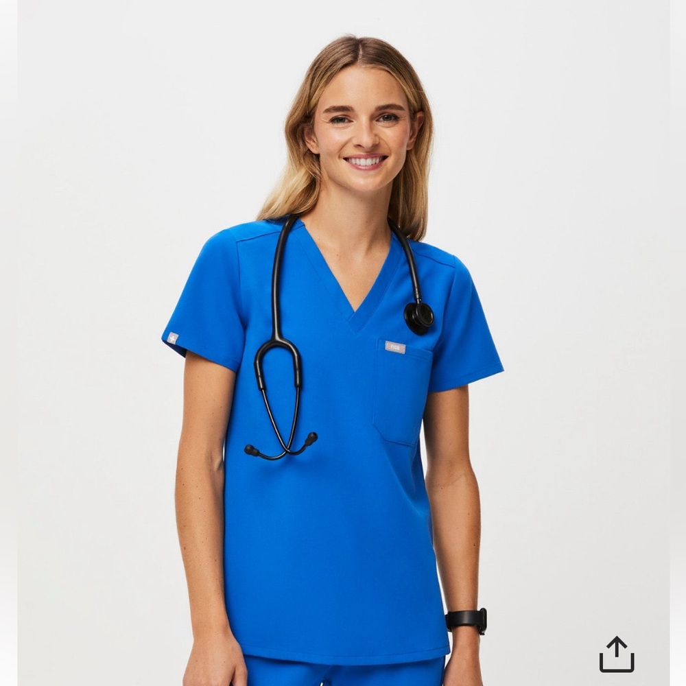 Royal blue Figs one-pocket scrub top